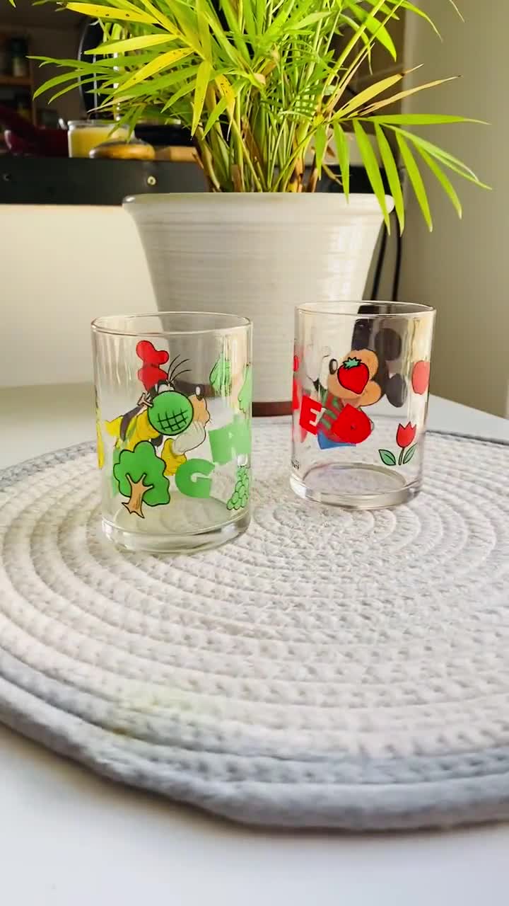 Vintage Mini Mickey Mouse Goofy Glasses, Official Walt Disney Cartoon Red  Green Water Juice Glass Retro Drinkware Kitching Dining Glassware 