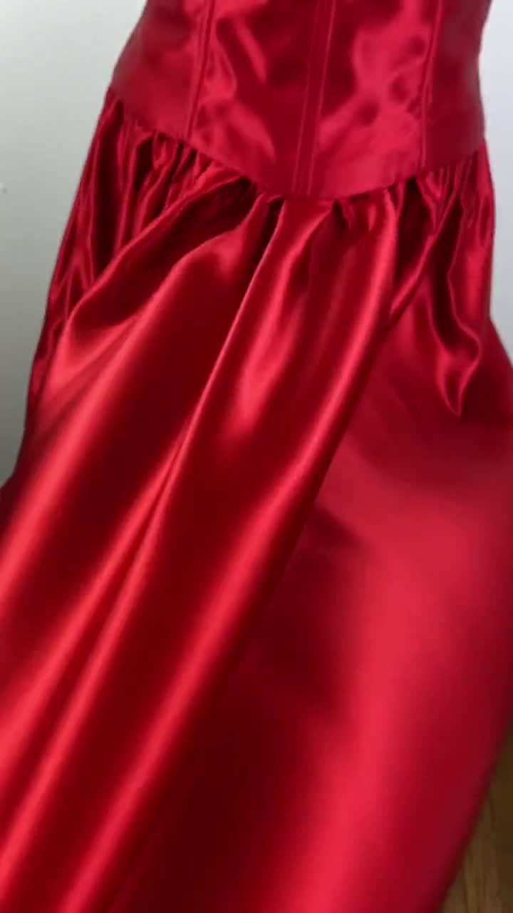 Vintage 80s Fire Shining Red Corset Maxi Formal Party Dress