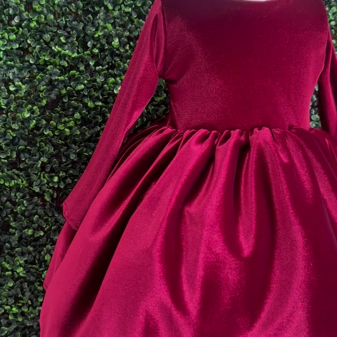 Abito In Velluto Per Bambina A Maniche Lunghe - Taglie 98-164 - Elegante Per Feste E Natale