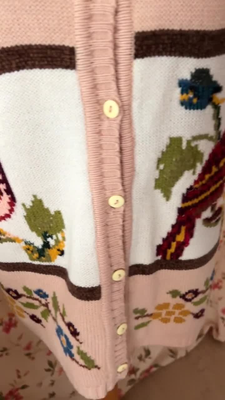 Vintage Bird Embroidery Cardigan L 90s, Sirogojno Style