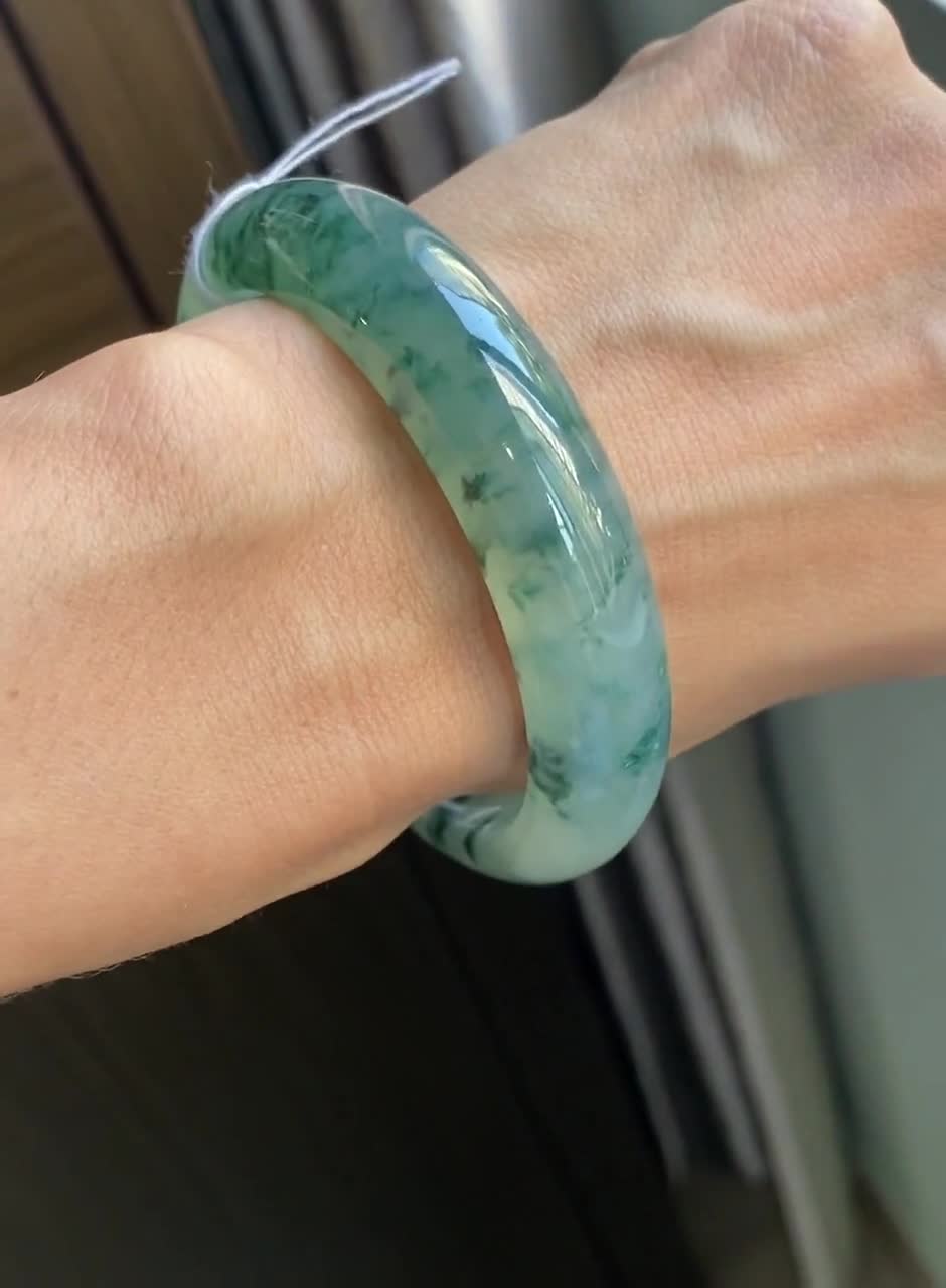 ICY 58.3mm Jade Bangle Highly Translucent Floral Pattern Grade A