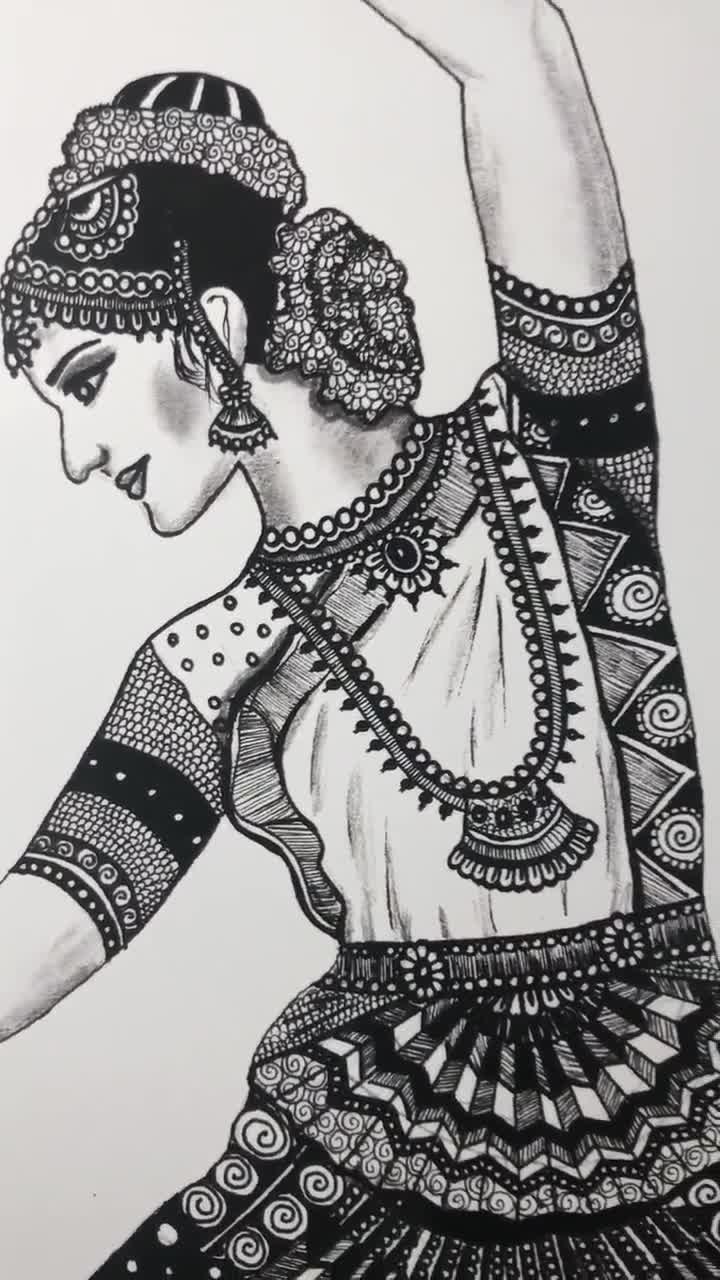 How to draw a realistic bharatnatyam dancer using pencil shading sketch  /Indian classical dancer - YouTube