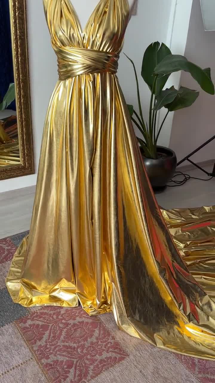 Diana Gold Lame Dress: Shiny Party Gown