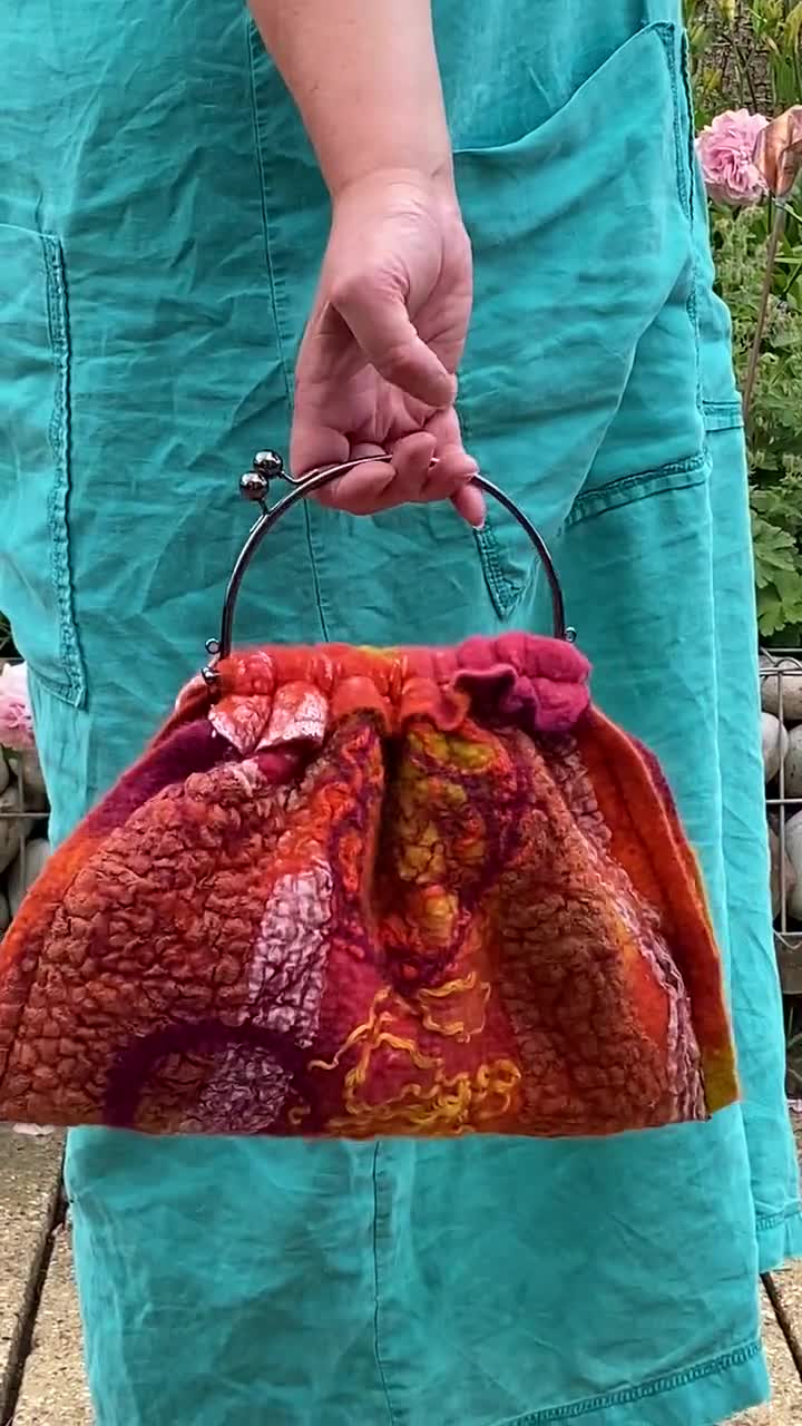 Felted purse, mustard and rusty buy orange, lined inside