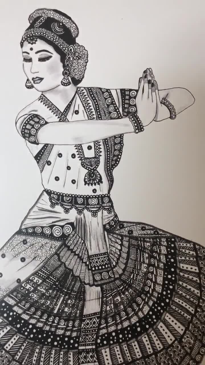 Indian dancer 5 Mohini Attam of Kerala Pencil drawing by Asha Shenoy |  Artfinder