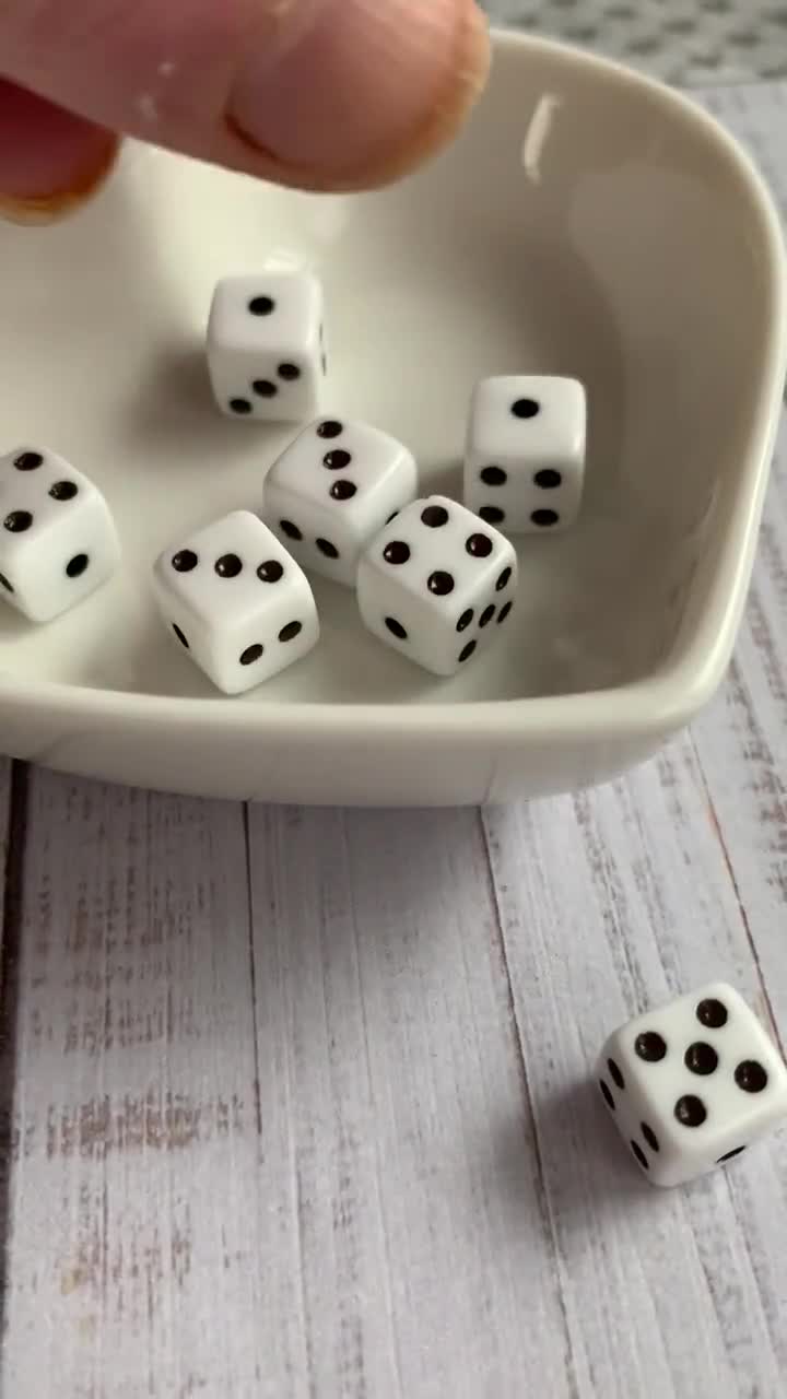 25 dice beads, 9mm cube, white with black dots