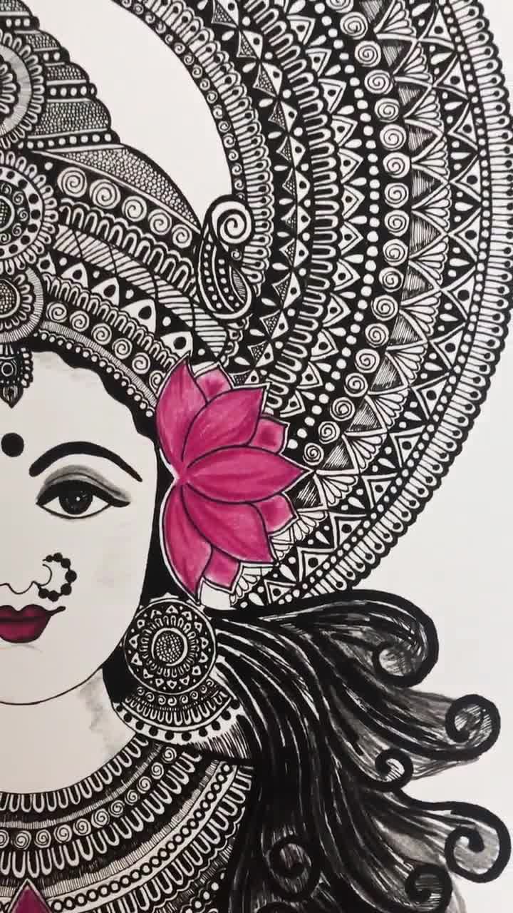 Goddess Lakshmi Standing on Lotus Flower, with Elephants | Goddess lakshmi,  Indian women painting, Art sketch ideas