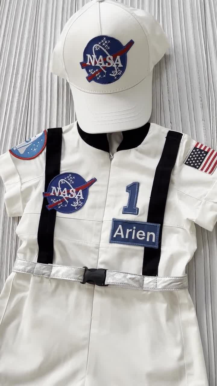 ReliBeauty Kids Astronaut Costume - Boy's Space Jumpsuit With Hat & Gloves (2T-3T, White)