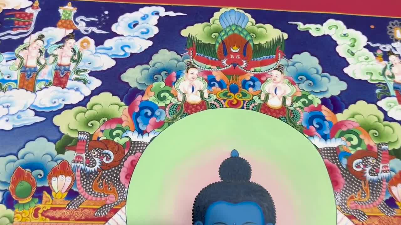 Master Quality Medicine Buddha Thangka Painting, Handmade Tibetan Wall Art  - Healing Buddha for Better Health