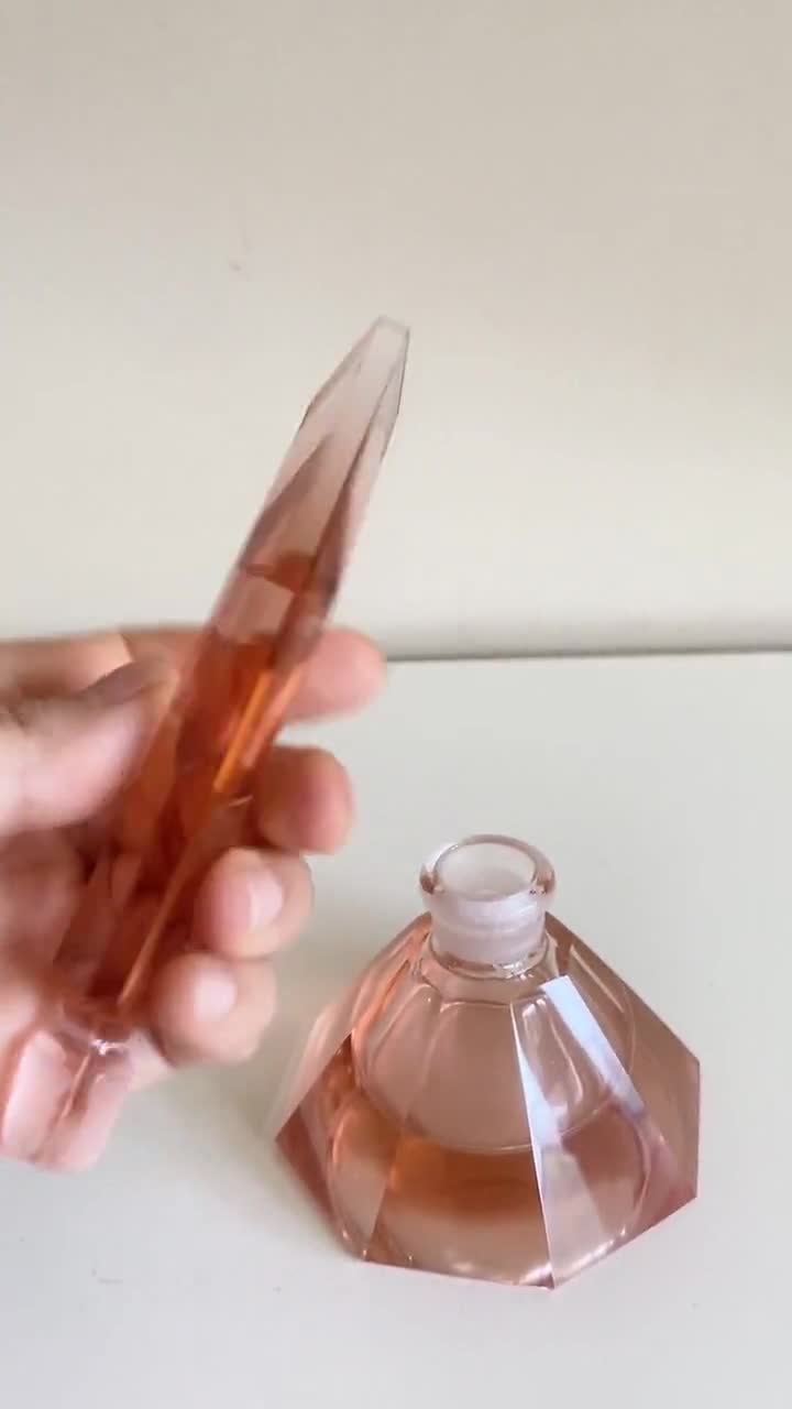 Vintage Art Deco Pink Depression Glass Perfume Bottle, Heavy Thick Pink  Glass Perfume Jar