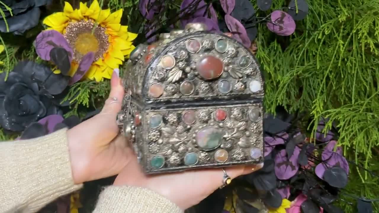 Vintage Agate Inlaid Moroccan Jewelry Box ~ Moorish Dome Top W