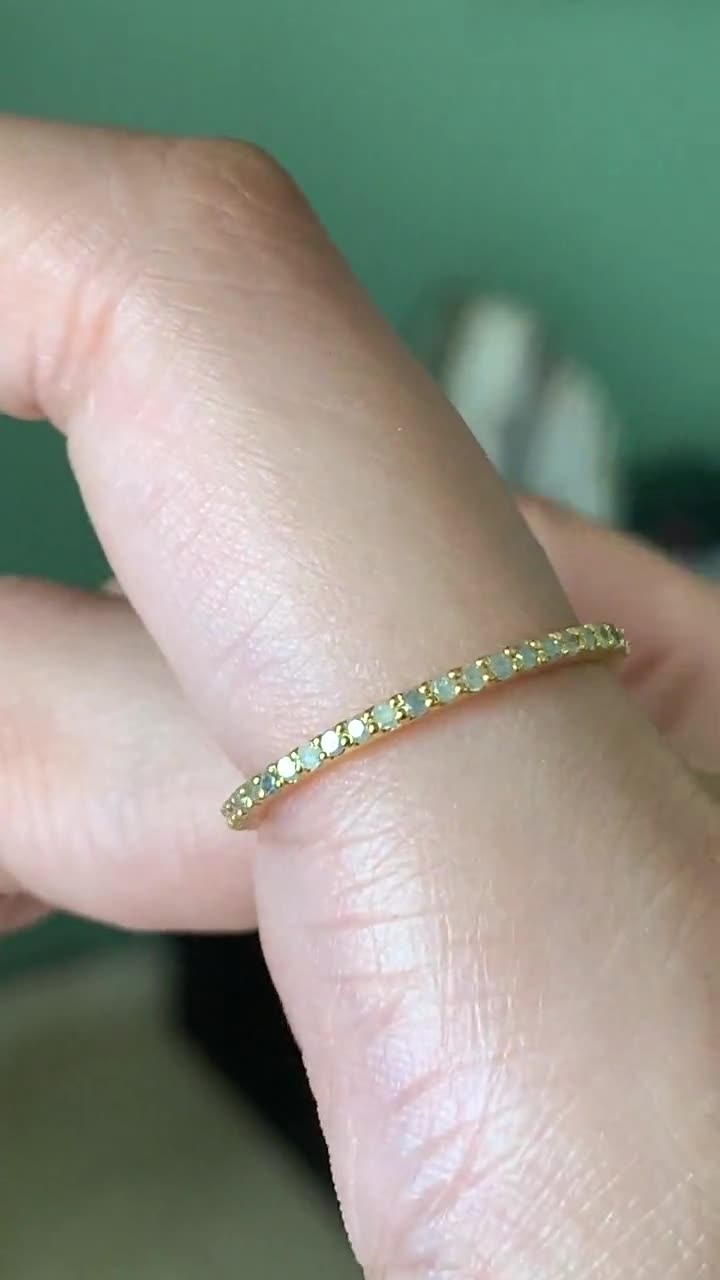 14K ソリッド ゴールドのホワイト ダイヤモンド フル エタニティ