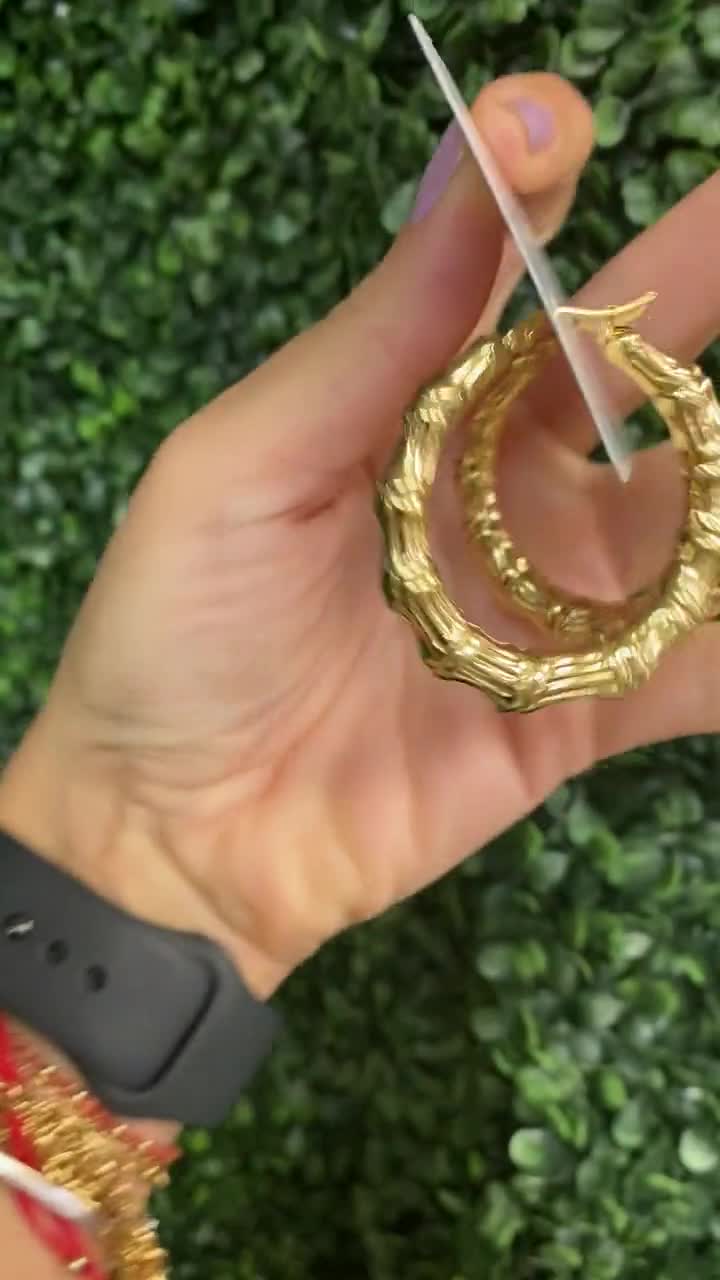 Namana Orecchini A Cerchio Bambù In Acciaio Inossidabile 30mm - Placcati Oro Rosa 18K - Anallergici