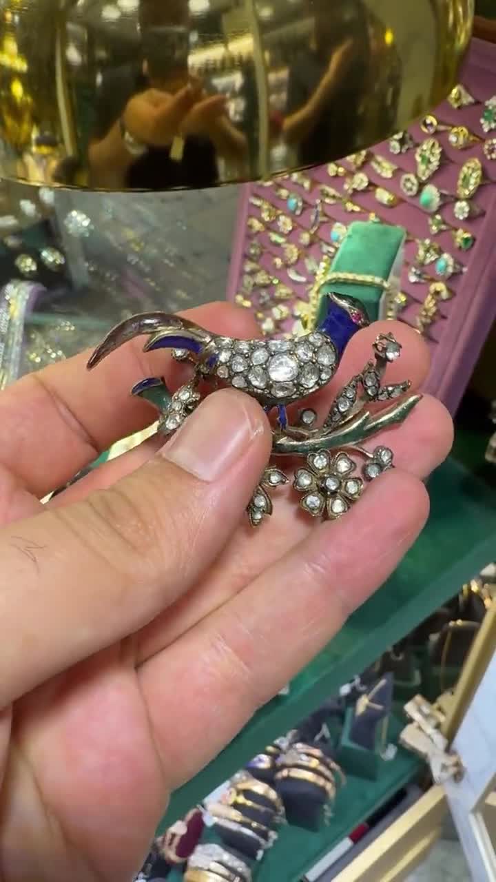 Broche Ancienne Art Déco En Or Rose 12k Avec Perle Naturelle Et Diamants - Garniture Argent - Vers 1915-1935