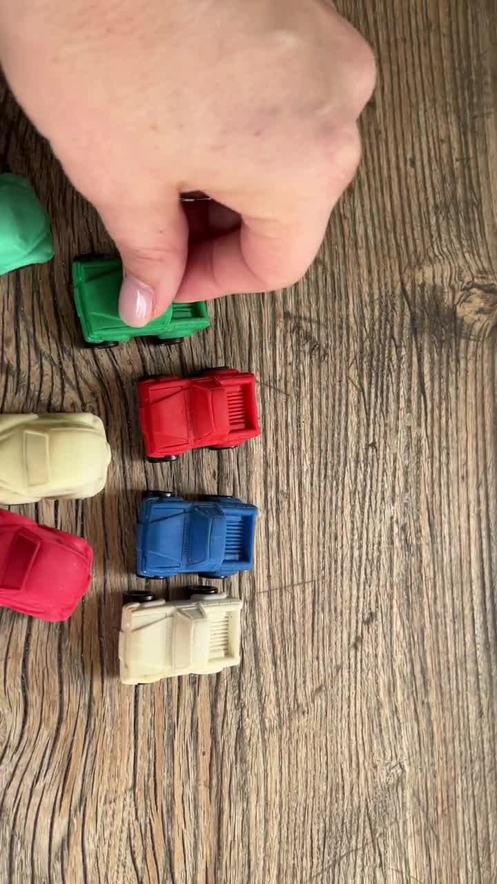 Rare Vintage Set of 8 Keshi Japanese Rolling Rubber Cars