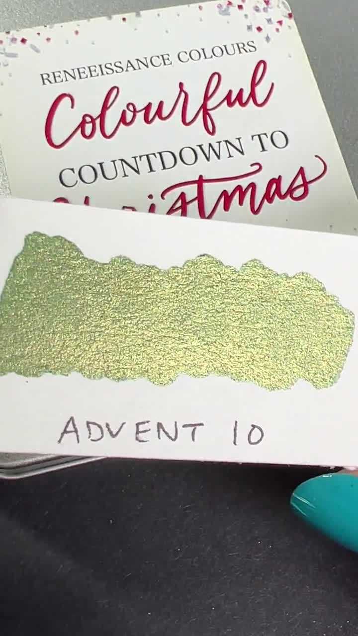 Advent 10 Olive Green Gold Vegan Metallic Handmade Shimmer Watercolor  Calligraphy Ink Hand Lettering Quarter Pan or Half Pan 