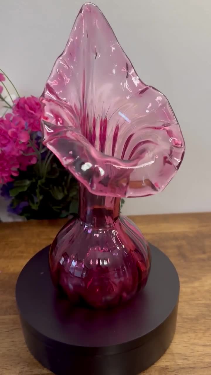 Antique Glass Vase セット Cranberry Glass Jack in the Pulpit Vase Vintage Swirled Art Glass