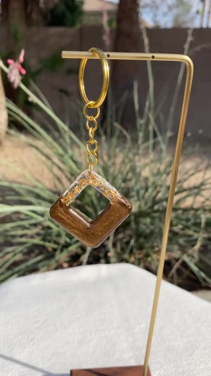 Gold and Resin Earrings. Quadrangle Dangle and Drop Earrings