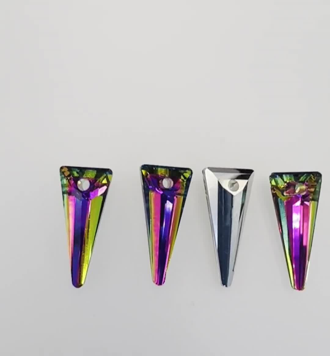 Set of 4 Czech Crystal Long Triangle Spear Pendants 18x8mm