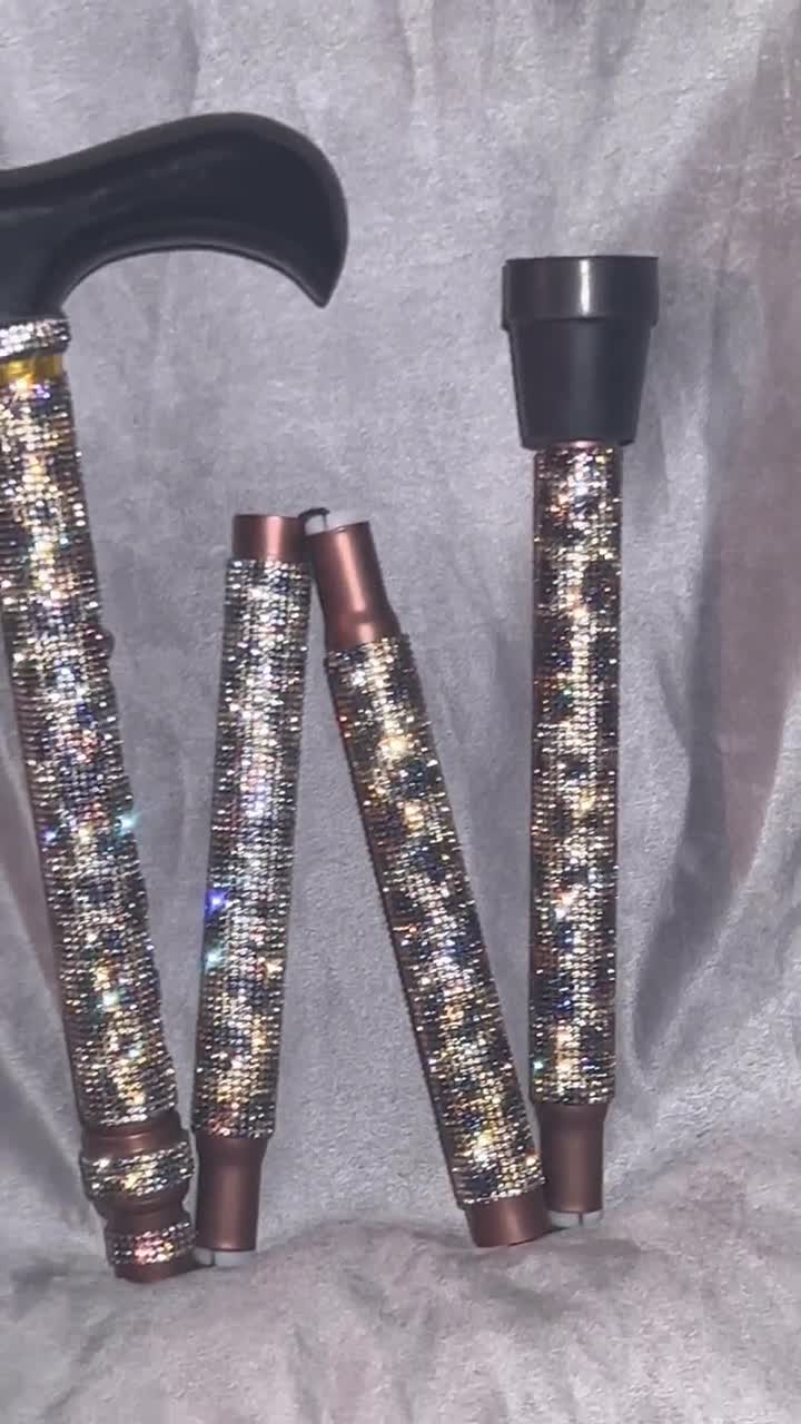 Sparkling Champagne Lightweight Crystal Rhinestone Bedazzled Fashion Cane -  Fashionable Rhinestone Bling Wooden Walking Stick for Balance Assistance