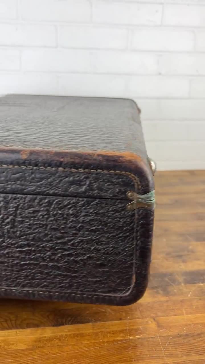 Vintage Black Suitcase With Brown Edging Authentic Old Luggage in