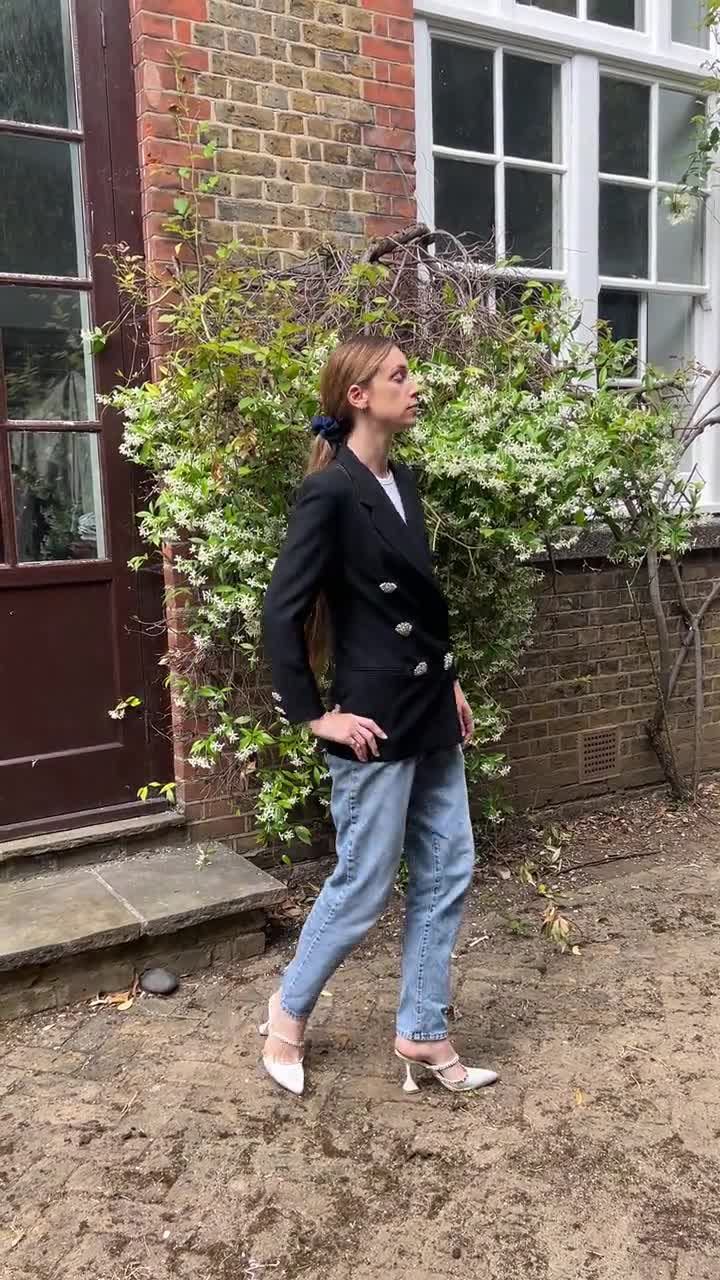 1990s Gianni Versace for Genny Black Jacket With Oversized Crystal
