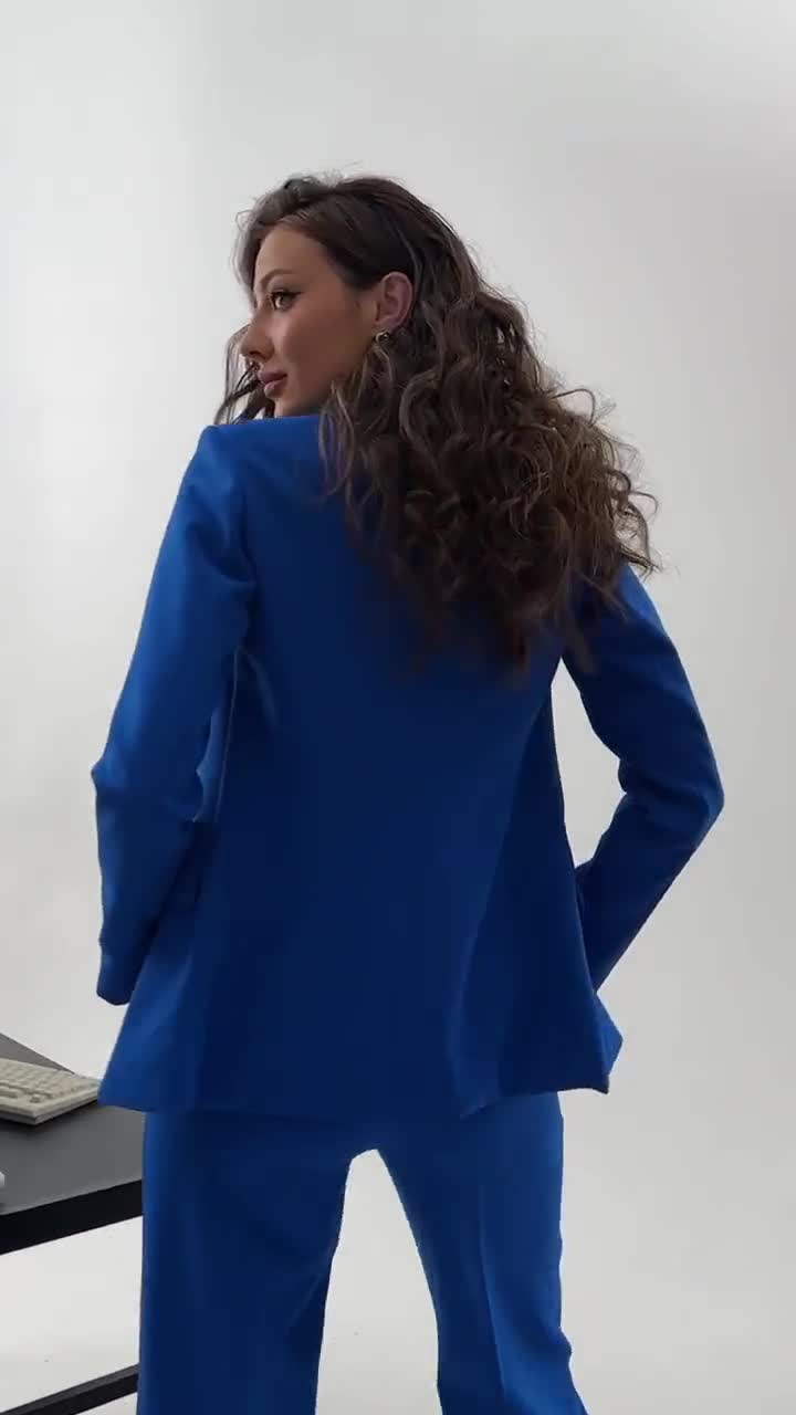 2-piece Blazer Trouser Suit for Women, Blue Pantsuit Women, Womens