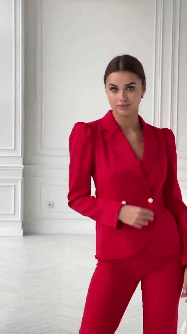 Red Bell Bottom Pants Suit Set With Red Blazer, Puffed Sleeve Blazer for  Women, Red Trouser Set for Women, Red Pants Suit Set Womens -  Canada