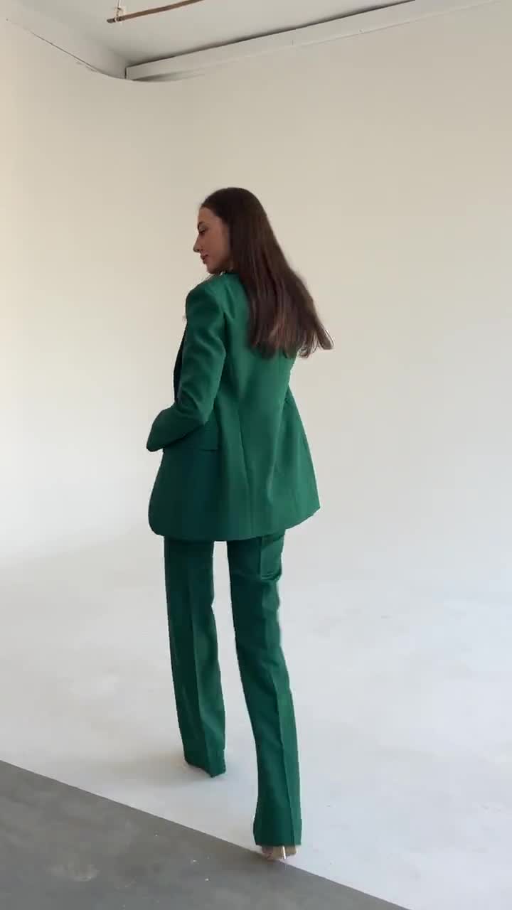 Emerald Green Pantsuit for Women, Emerald Formal Pants Suit Set for Women,  Women's Formal 3-piece Pants Suit, Emerald Blazer Trouser Womens 