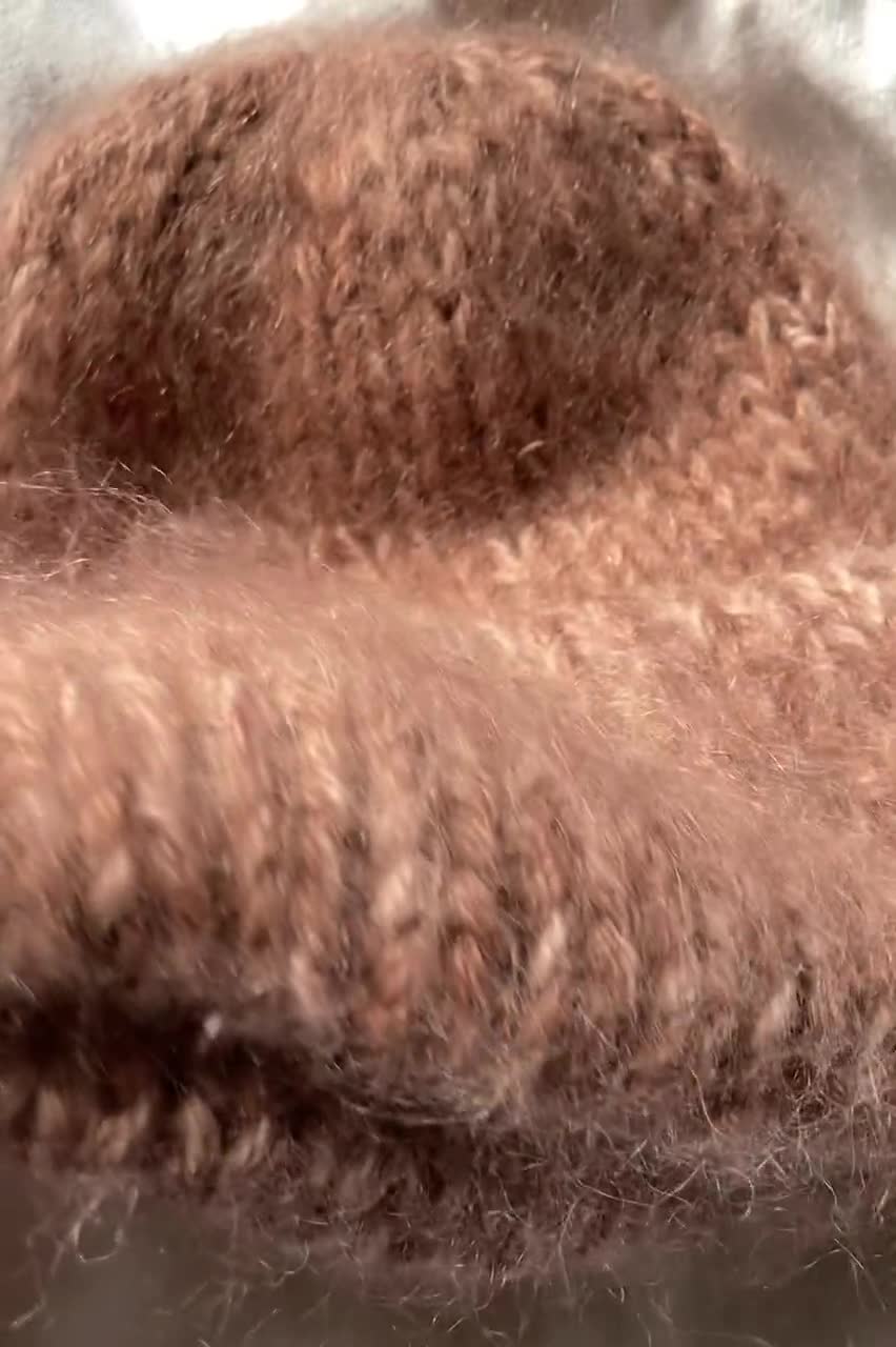 Chunky Mohair Beanie, Womens Winter Knit Hat, Puce Knit Hat