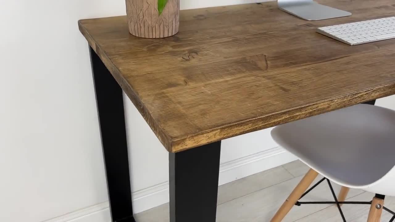 Rustic Reclaimed Office Desk with Black Square Frame Legs | Choice of Sizes  + Colours