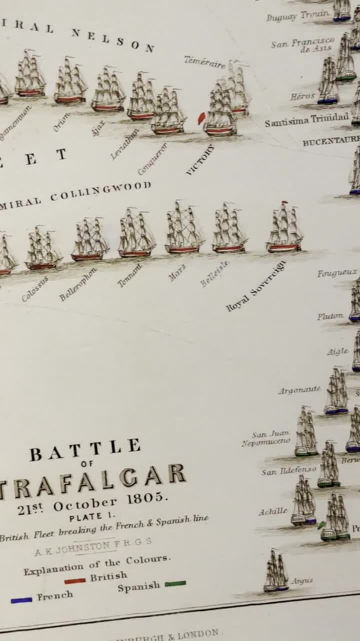 Old Battle of2Trafalgar Map (1902) Vintage newest Admieal Lord Nelson Naval Warfare Chart Shower Curnt ns