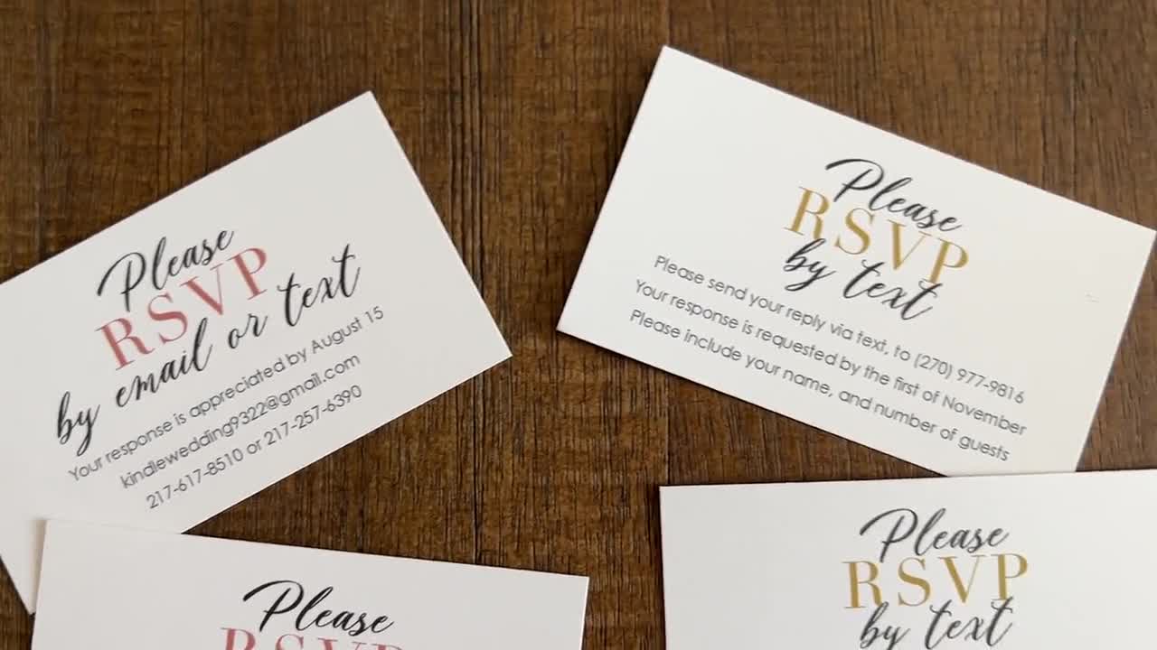 RSVP by Text or RSVP by Email Cards / Printed RSVP Cards / Reply Cards for  Wedding Invitation, Bridal Shower, Rehearsal Dinner, Birthday