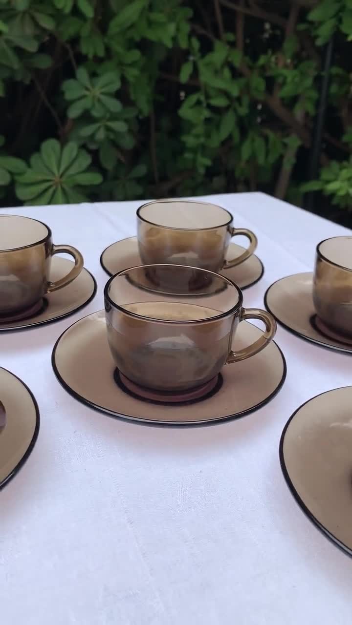 Lot De 6 Tasses à Café Et Soucoupes Vereco Verre Coloré – Made In France