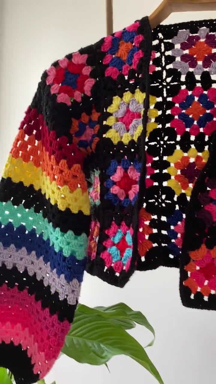 Granny Square Crop Top,long Sleeve Top,crochet Crop Sweater