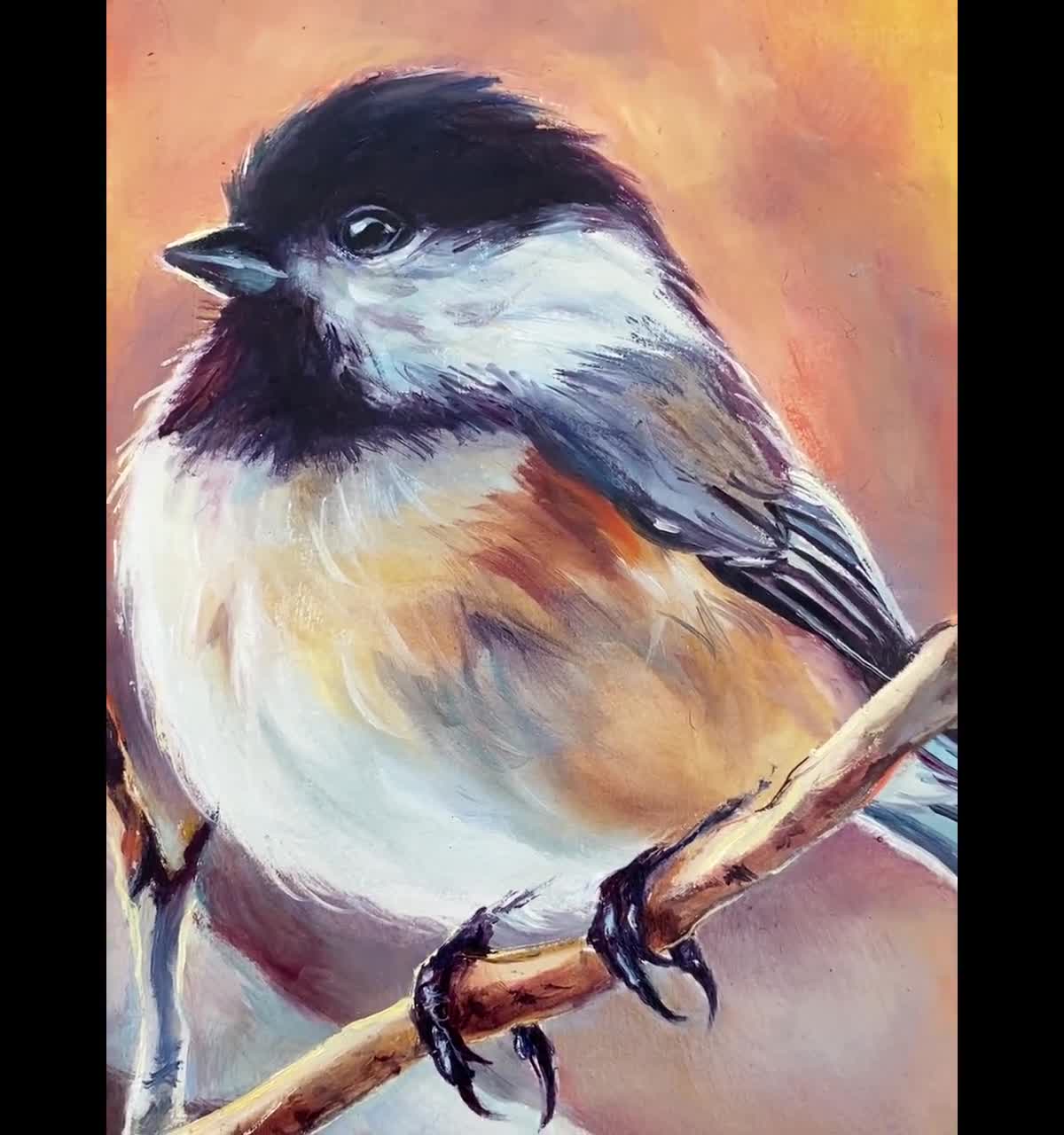 Oil Painting Bird Chickadee Canvas Wall Art 11x14 store