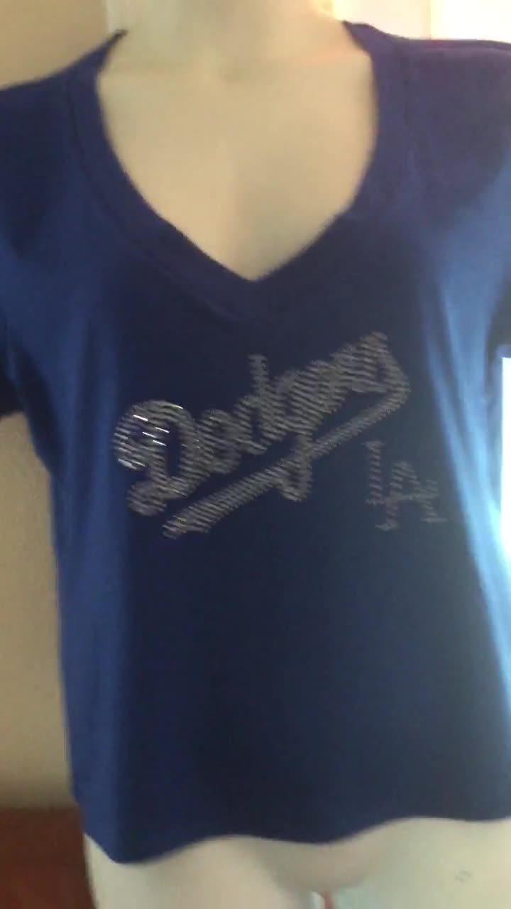 T-shirt Baseball Los Angeles Dodgers T-shirt Femme Dodgers Los Angeles Baseball - Col En V Strass/bling - Noir - Sport T-shirt Bling Sport Femme - Foto 12