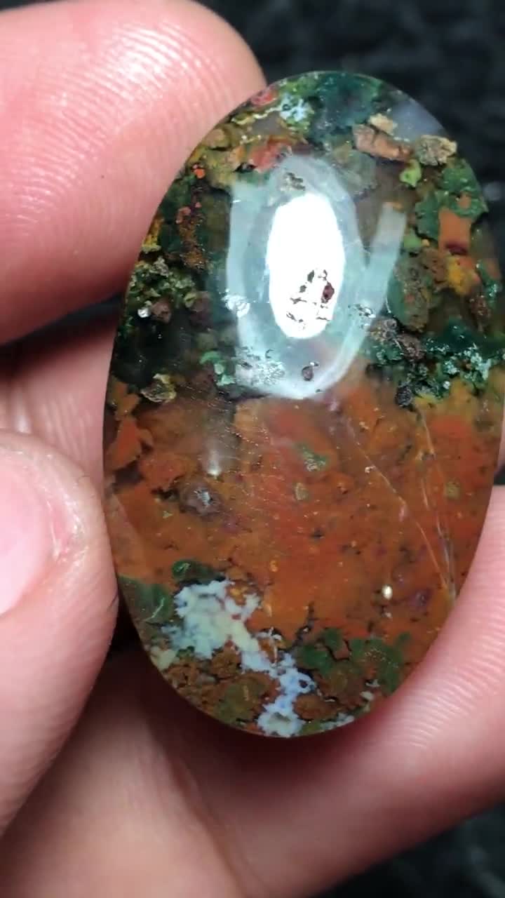 Moss Agate Cabochon, Indonesian Jasper, Scenic Gemstone (19x32x6