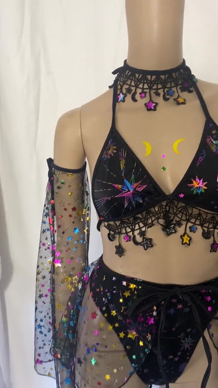 Stars and Moons Galaxy Celestial Rave Festival Outfit Pieces Sold