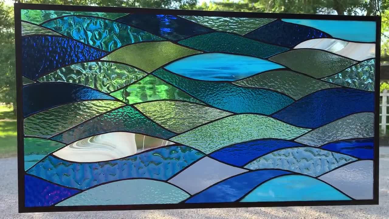 Honeydewglass Large Stained Glass Ocean Waves, 18