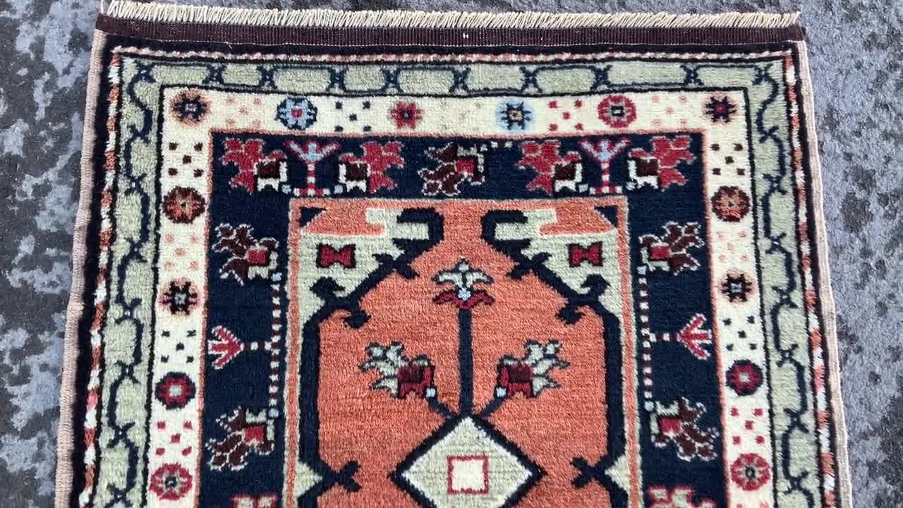 1'9 x 3'5 Ft Turkish Vintage Rug, Handmade Wool Rug, 2x3 Rug, Oushak Rug, Entryway Rug, shops Gift for Kids, Throw Rug, Kitchen Rug, Handwoven Rug