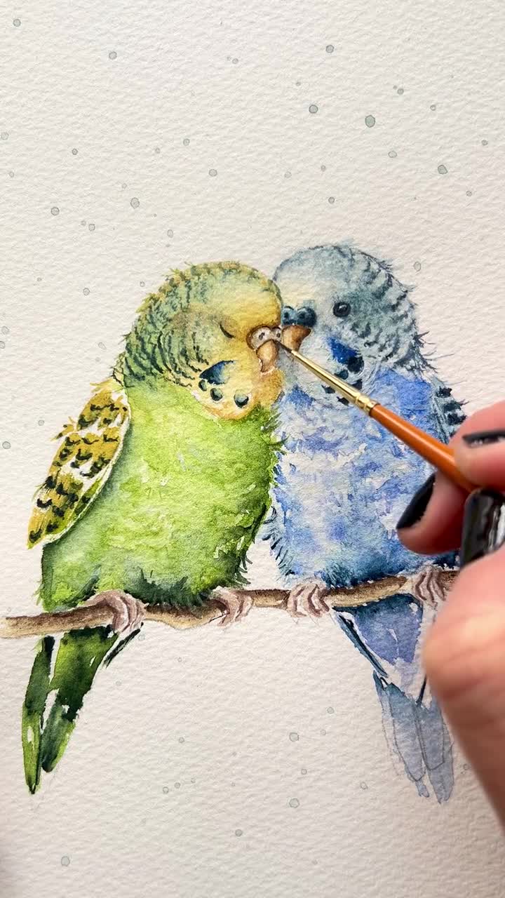 セキセイインコのアートプリント：水彩画のインコのイラスト - Etsy 日本