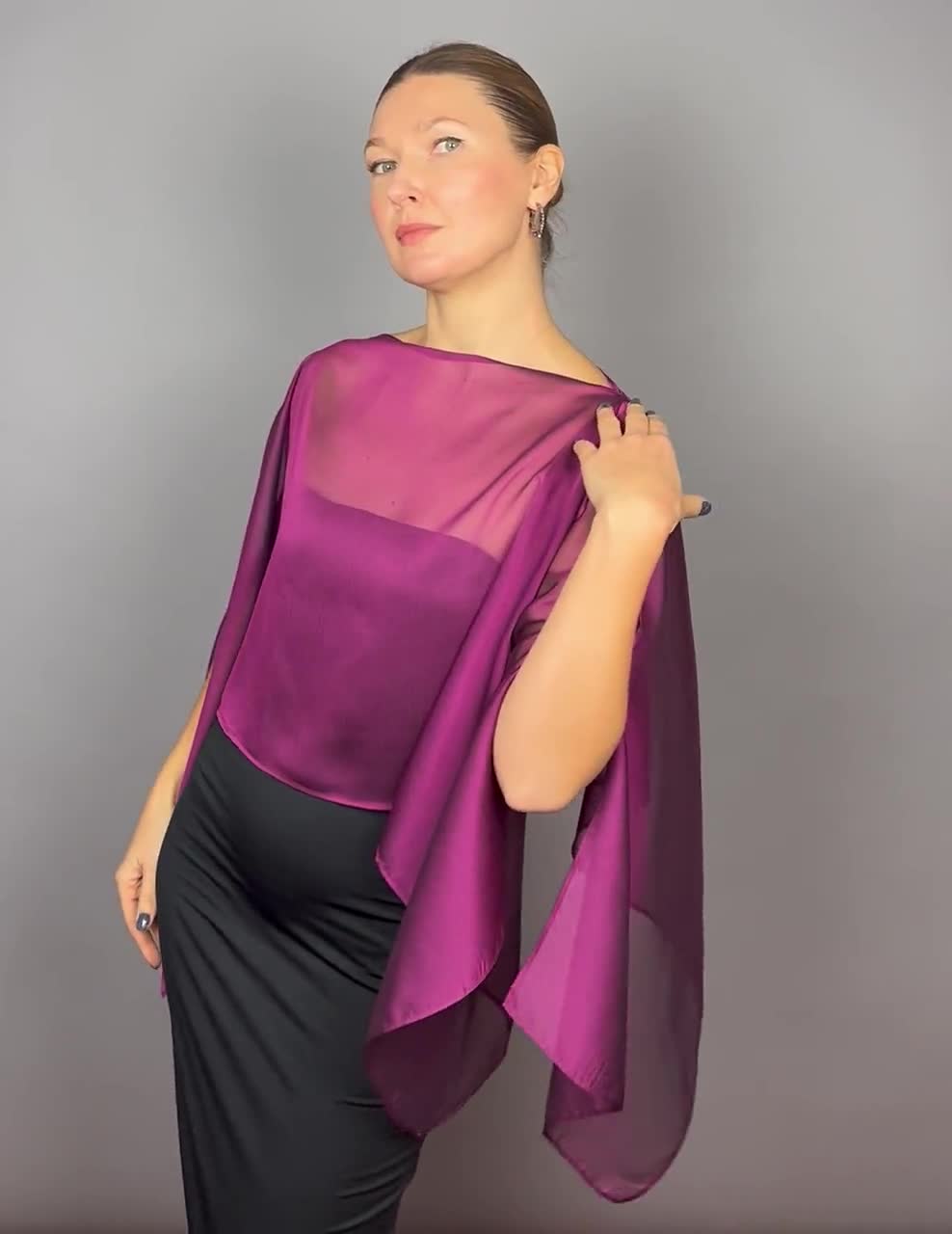 PURPLE Chiffon Glass Beaded Collar Shoulder Shrug 2024 Shawl Fabric