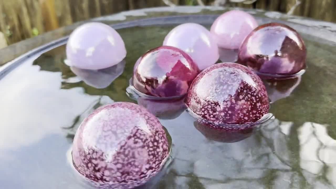 Pink Floats, Set of 7 Light Dark Translucent Blown Glass Balls, Garden Pond  Orbs, Interior Design Spheres, Decor Baubles, Avalon Glassworks 