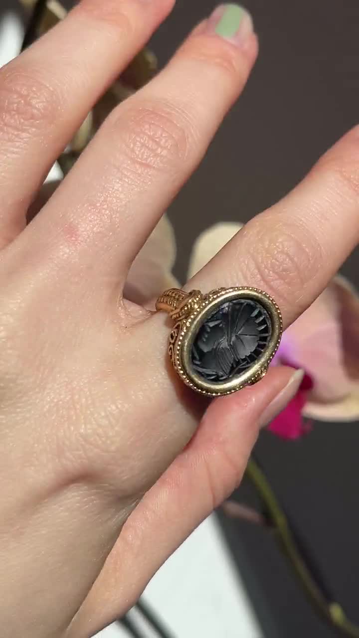 Vintage German 8k Gold Onyx Signet Ring Intaglio Roman -  Israel