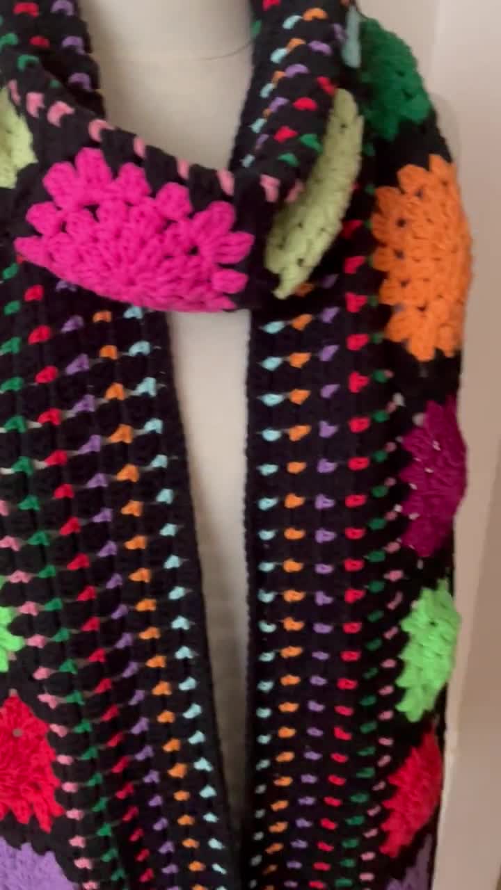 Crochet Granny Square Scarf for Women Afghan Pattern Neck Wrap Gift for  Daughter Retro Cotton Neck Scarf Patchwork Recycled Scarf 