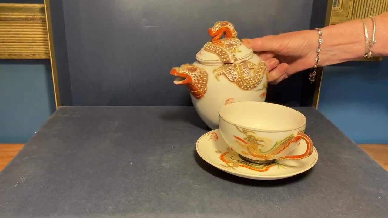 Japanese Moriage Dragon Teapot & Cup/ Saucer - Etsy