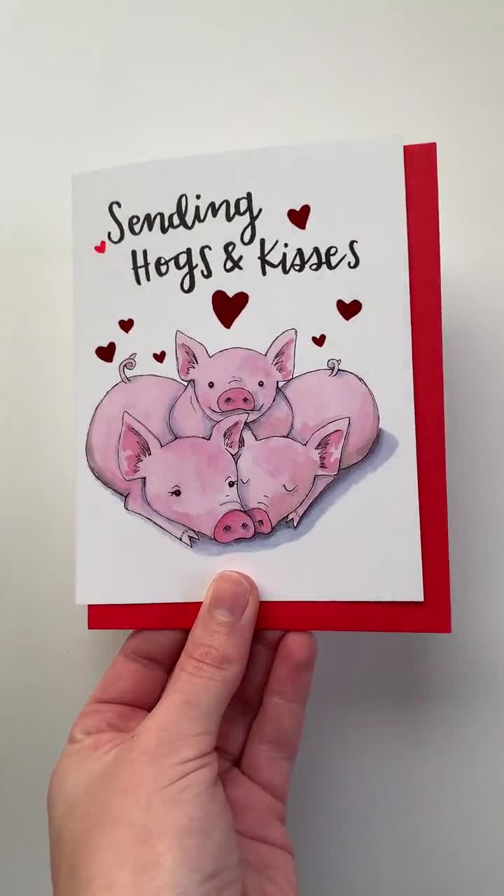 Envío de cerdos y besos Tarjeta de amor de San Valentín de lámina roja de  cerdos lindos - Etsy México