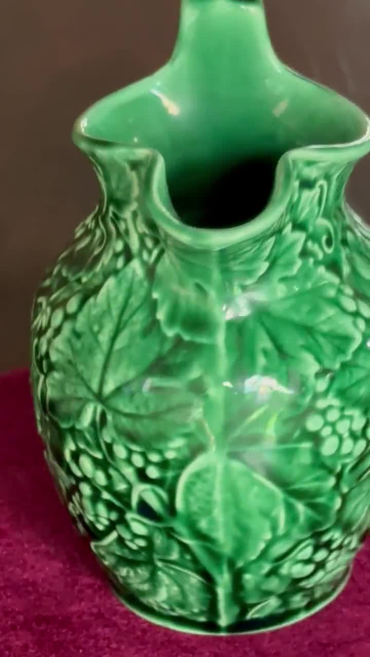 Victorian Wedgwood Majolica Grape Pitcher - Green Glaze, England