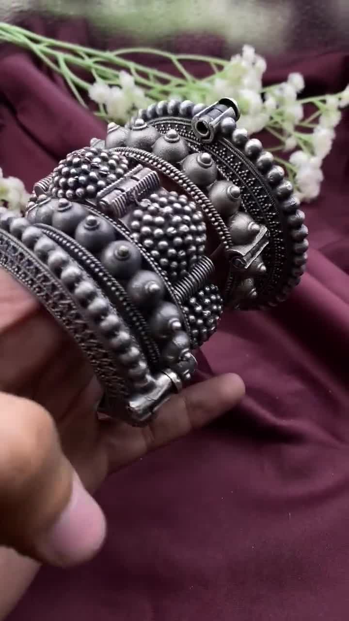 Oxidized Silver Kada Bangle Set: Indian Tribal Jewelry - Etsy